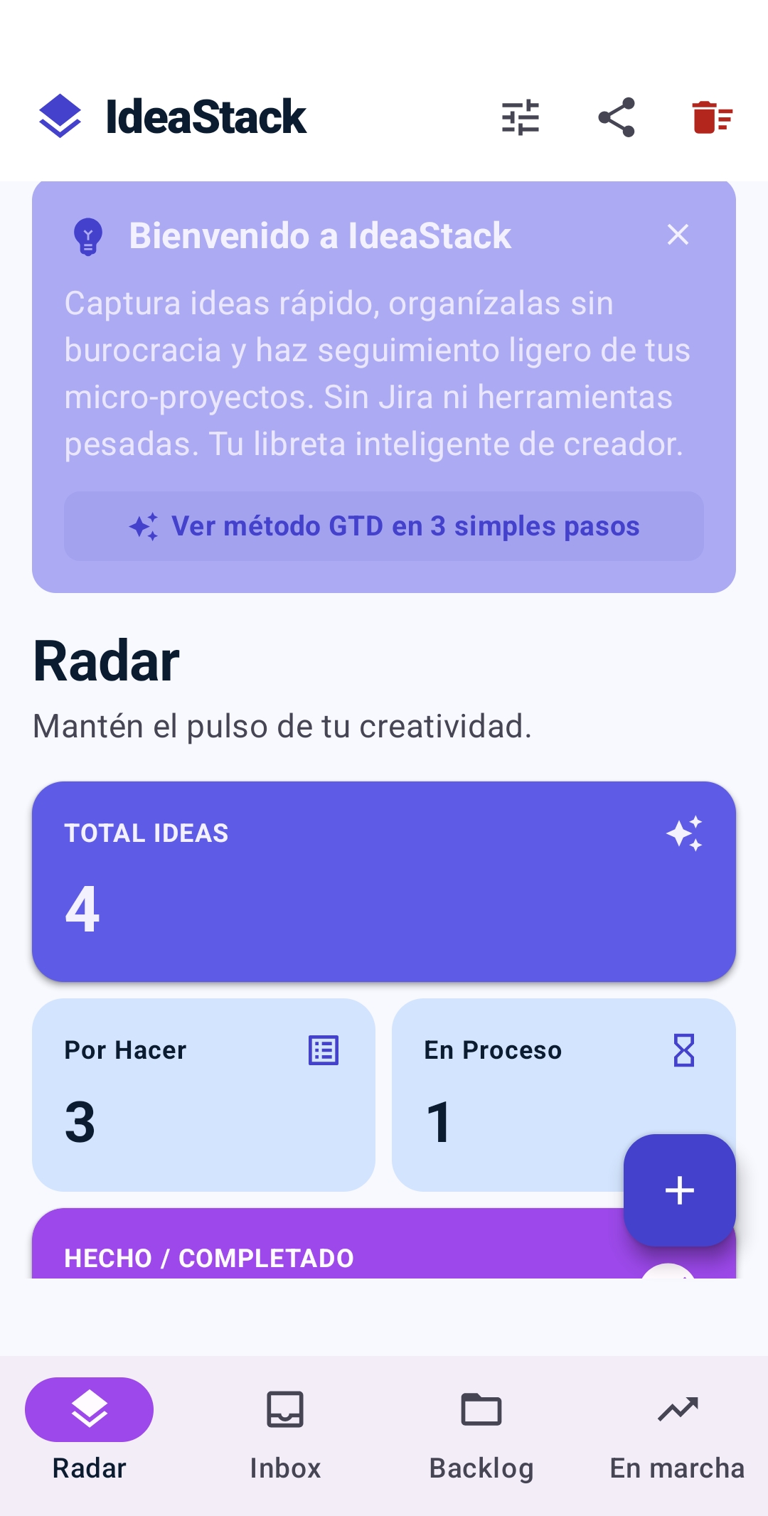 Pantalla de IdeaStack